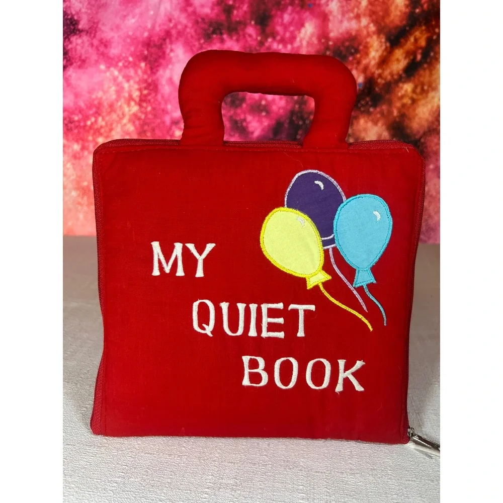 Vintage 1989 Pockets of Learning My Quiet Book Red Fabric Sensory Activity Toy